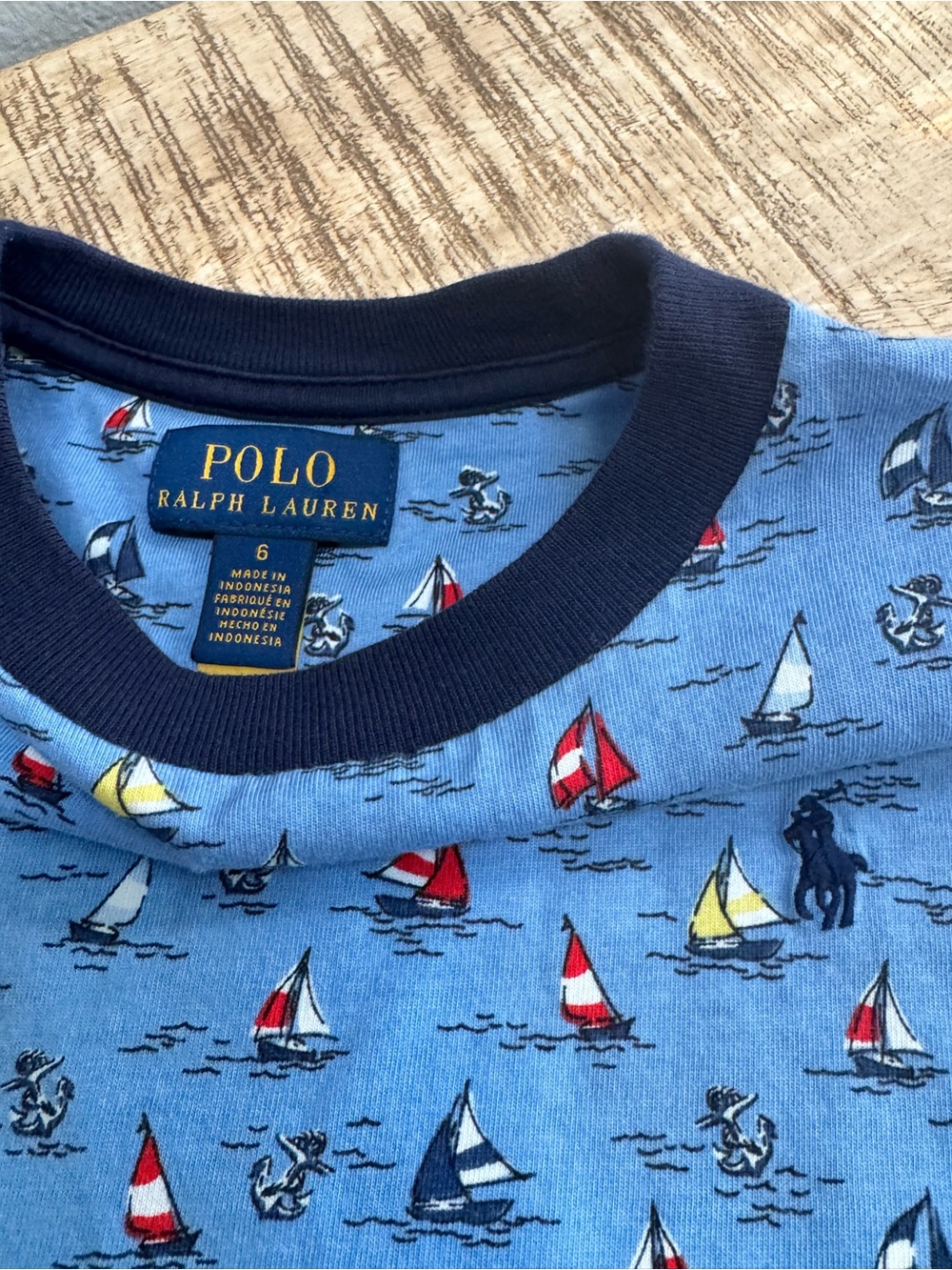 Polo by Ralph Lauren Light Blue Nautical Sailboat Tee with Navy Trim